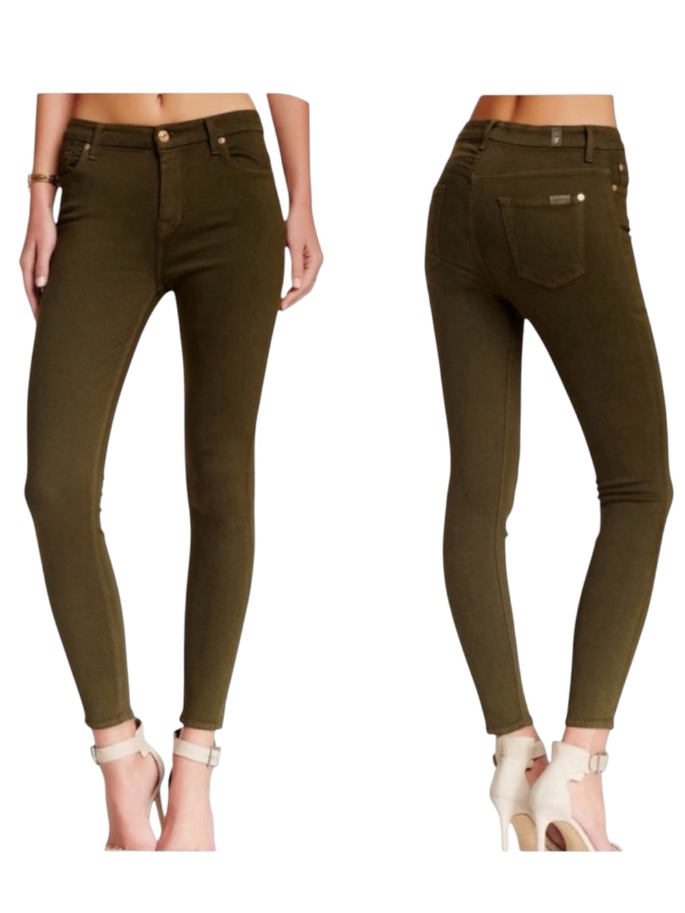 NWT 7 for all Mankind 25x26 ankle skinny gwenevere olive khaki corduroy jeans
